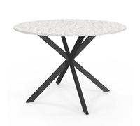 IDMarket - Mesa de comedor redonda Alix 6 personas pie araña negro bandeja efecto terrazo Simone 110 cm
