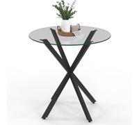 IDMarket - Mesa de comedor redonda ALIX para 4 personas con base de araña negra y tapa de cristal de 80 cm