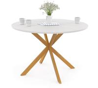 IDMarket - Mesa de comedor redonda GISELE para 6 personas, pata de araña de madera, superficie blanca de 110 cm