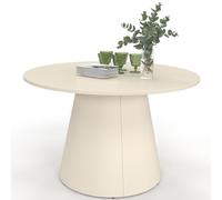 IDMarket - Mesa de jardín redonda Amelia 120 CM 6 personas con pie central de metal beige