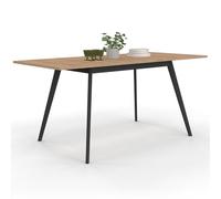 IDMarket - Mesa escandinava extensible rectangular Inga 4-8 personas, bandeja madera, patas negras, 120-160 cm