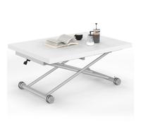 IDMarket - Mesita de centro extensible y elevable en mesa de comedor rectangular ALTURA 100-160 cm tablero blanco pie cromado
