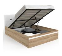 IDMarket - Mueble Cama doble Seaside con cabecera y somier de 140 x 190 cm de haya y blanco