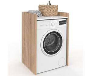 IDMarket - Mueble de armario para lavadora o secadora Wallis madera en imitación de haya y blanco