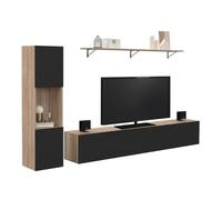 IDMarket - Mueble de TV de 180 cm con columna y estante ELIO en madera y negro