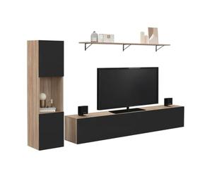 IDMarket - Mueble de TV de 180 cm con columna y estante ELIO en madera y negro