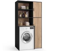 IDMarket - Mueble lavadero lavadora o secadora Wallis con estantes y armario de almacenamiento, color negro y madera