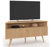 IDMarket - Mueble TV 110 cm esquinero Juliette con 1 puerta efecto lamas, color roble