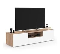 IDMarket - Mueble TV 140 cm ELI madera forma haya puertas blancas