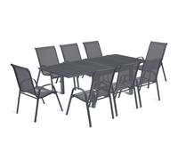 IDMarket - Muebles de jardín de poli mesa extensible 90-180 cm y 8 sillas gris oscuro