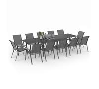 IDMarket - Muebles de jardín Madrid, extensible, mesa gris, 135-270 cm y 12 sillas apilables, gris antracita