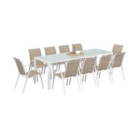 IDMarket - Muebles de Jardín Madrid Mesa 240 CM y 10 sillas apilables Blanco y Beige