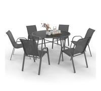 IDMarket - Muebles de jardín Madrid mesa redonda de 120 cm y 6 sillas apilables gris antracita