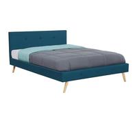 IDMarket Oslo - Cama doble escandinava con cabecera y somier de 160 x 200 cm, tejido azul pato