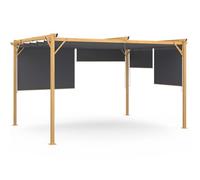 IDMarket - Pergola edición exclusiva efecto madera techo retráctil 3 x 4 m y 4 persianas, color gris antracita