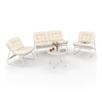 IDMarket - Salón de jardín bajo Arona 4 plazas de acero blanco