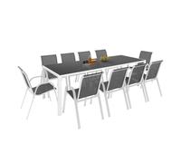 IDMarket - Salón de jardín Madrid Mesa 240 cm y 10 sillas apilables | Color blanco y gris