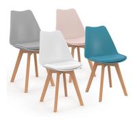 IDMarket SARA - Juego de 4 sillas escandinavas | Mix color pastel rosa, blanco, gris claro, azul