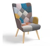 IDMarket - Silla escandinava IVAR en tejido de patchwork multicolor
