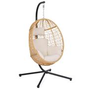 IDMarket - Sillón colgante calado efecto ratán con cojín crudo