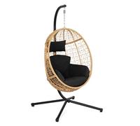 IDMarket - Sillón colgante calado efecto ratán con cojín gris