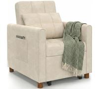 IDMarket - Sillón Convertible Emile cama supletoria 1 plaza 69 x 170 cm, tejido chenille beige