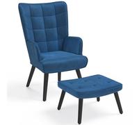 IDMarket - Sillón escandinavo ANIA con reposapiés de terciopelo azul