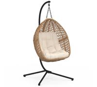 IDMarket - Sillón Luna colgante calado efecto ratán con cojín crudo