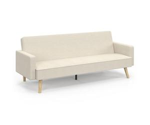 IDMarket - Sofá cama escandinavo recto LARS de 3 plazas de pana beige