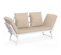 IDMarket - Sofá de jardín, asiento convertible NOLA 2/3 plazas con reposabrazos reclinables de metal blanco y cojines beige