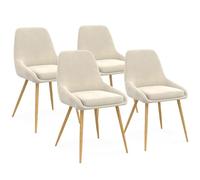 IDMarket THALYA - Juego de 4 sillas de comedor de terciopelo beige y patas efecto madera con reposabrazos