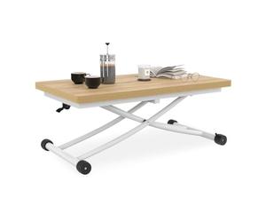 IDMarket Urbana - Mesa de centro extensible elevable en mesa de comedor rectangular (100 cm, bandeja de haya), color blanco