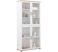 IDMarket - Vitrina Buffet Alto H. 176 cm alacena VITO 4 Puertas acristaladas Blanco y Madera