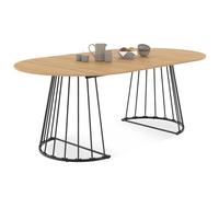 IDMarket Yuna - Mesa de comedor extensible redonda para 4-10 personas, madera y negro, 110-200 cm
