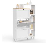 IDMarket - Zapatero 18 pares ACHILLE 3 puertas blanco y tablero de madera con estante