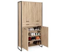IDMarket - Zapatero 24 pares LUIS 4 puertas 1 cajón diseño industrial H. 180 cm
