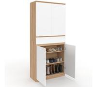 IDMarket - Zapatero 24 pares TOMI 4 puertas 1 cajón en imitación de madera de haya y blanco