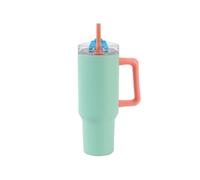 IDRINK - Tumbler Botella Termo de Viaje, 1,2 Lt con Asa y Pajita (Verdeaqua/Rosa)