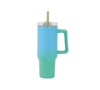 IDRINK - Vaso térmico de viaje, 1,2 l, con asa y pajita (verde/azul)