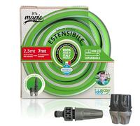 Idroeasy Manguera Extensible de Jardín 7 Metros 1/2'', Kit Completo con Lanza, Manguera de Agua 3x, Ligera Anti-Nudos, Antitorsión y Atóxica con 2 Racores Rápidos, 100% Made in Italy