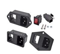 IEC 320 C13 C14 Toma Recableable 3 Pines Macho Hembra 10A Fusible Llave | IEC 320 C13 C14 toma recableable, interruptor rojo, fusible 10A, montaje en panel, fusibles incluidos(AC-04F,Iron Contact)