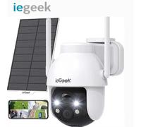 Iegeek 2k 3mp 360 ° PTZ Cámara de vigilancia solar al aire libre de alta definición, batería al aire libre con sensor deportivo pir, visión nocturna en color