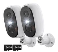 ieGeek 2K - Cámara Wi-Fi Externa inalámbrica a batería, cámara de vigilancia Interior WiFi con detección Humana PIR, Sirena, 3 MP, visión Nocturna a Color, Audio de 2 vías, SD/Cloud, IP65, 2 Unidades