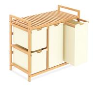iEGrow Cesto para la colada, 4 compartimentos, 150 L, 4 compartimentos, bambú, con estante para la ropa sucia, bolsa de lavandería Push-Pull de tela Oxford, 2 x 50 L, 2 x 25 L, beige