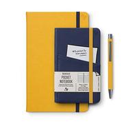 IF Bookaroo - Cuaderno A5 y A6 con juego de bolígrafos a juego, color mostaza y azul marino, tapa dura con cierre elástico, cinta, A5, 21,5 x 13,5 cm, 192 páginas, A6, 21,5 x 13,5 cm, bolígrafo con
