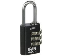 IFAM Candado de Combinación Col Combi, 20mm, Color Negro, Máxima Seguridad, Ideal para Mochilas y Maletas, Con Clave y Más de 1.000 Combinaciones, Aluminio, Gran Ligereza, Arco 3mm