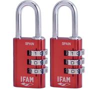 IFAM Candado de Combinación Col Combi, 30mm, Color Rojo, Máxima Seguridad, Ideal para Maletas y Taquillas, Con Clave y Más de 1.000 Combinaciones, Aluminio, Gran Ligereza, Arco 5mm (Paquete de 2)