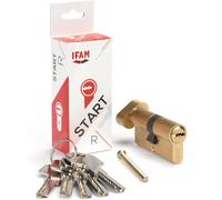 IFAM Cilindro de Pomo para Puertas Start-R, 30x30mm, Leva 15mm, Bombín Cerradura de Seguridad 6 Pitones de Acero, 5 Llaves Reversibles, Sistema Antiganzúa y Antitaladro, Perfil Europeo, Acabado Latón