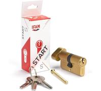 IFAM Cilindro de Pomo para Puertas Start-S, 30x30mm, Leva 15mm, Bombín Cerradura de Seguridad 6 Pitones de Acero, 3 Llaves de Serreta, Sistema Antiganzúa y Antitaladro, Perfil Europeo, Acabado Latón