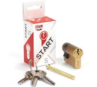 IFAM Cilindro Puertas Start-S, 10x30mm, Leva 15mm, Bombín Cerradura de Seguridad con 6 Pitones de Acero, Incluye 3 Llaves de Serreta, Sistema Antiganzúa y Antitaladro, Perfil Europeo, Acabado Latón